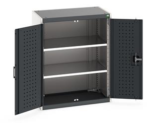 Heavy Duty Bott cubio cupboard with perfo panel lined hinged doors. 800mm wide x 525mm deep x 1000mm high with 2 x100kg capacity shelves.... Bott Industial Tool Cupboards with Shelves